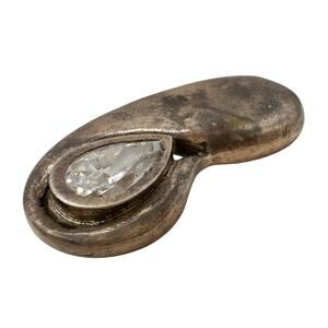 Vtg Les Bernard Sterling Silver and Gemstone Brooch Modernist Kidney Shaped